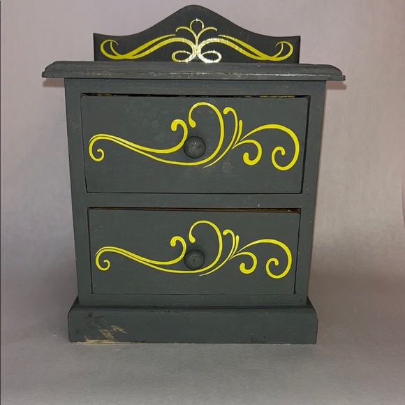 Other - Hand-Made/Painted Gray Jewelry Box/Dollhouse 2 Drawer Dresser w/Neon Yellow Dsgn